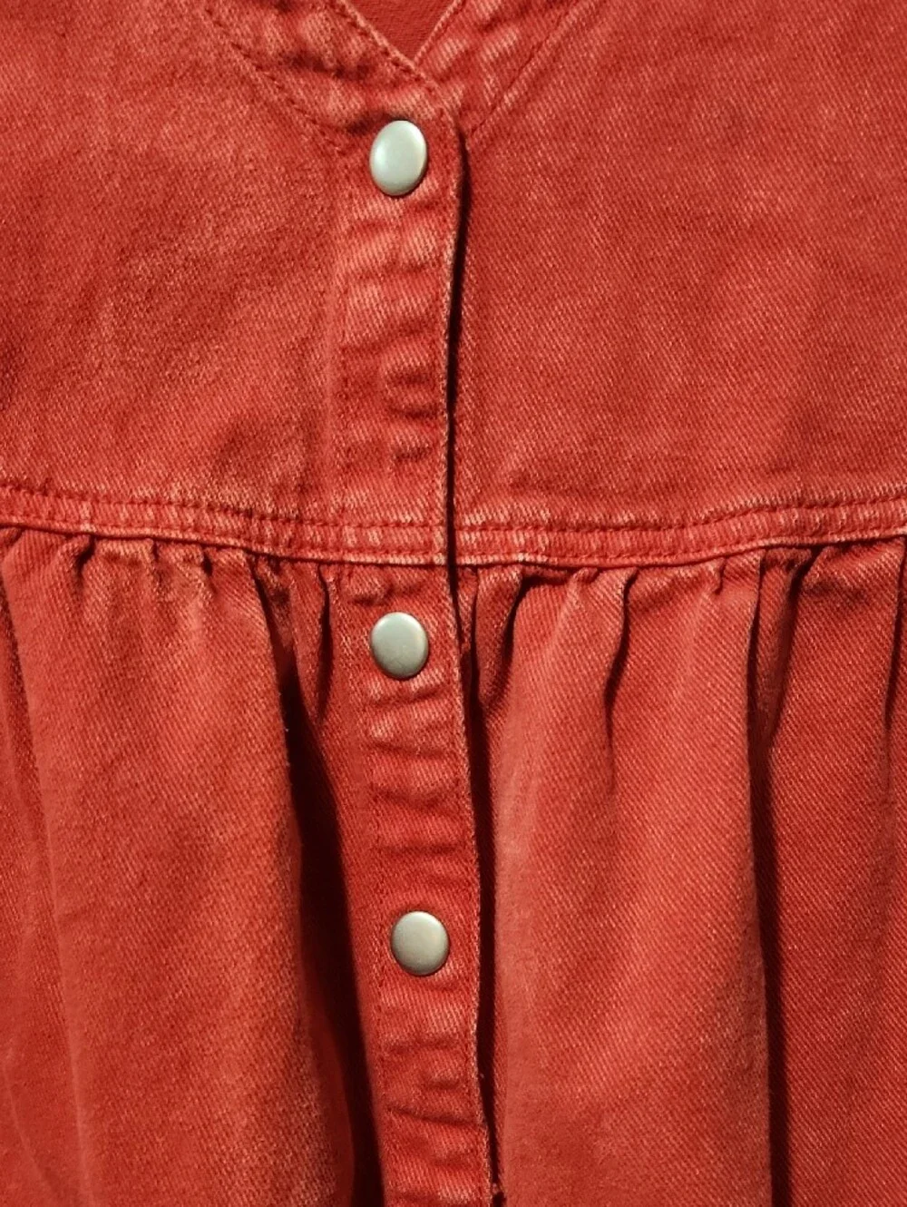 Sz M day + moon Red Button-Front Denim Mini Dress - Picture 6 of 6